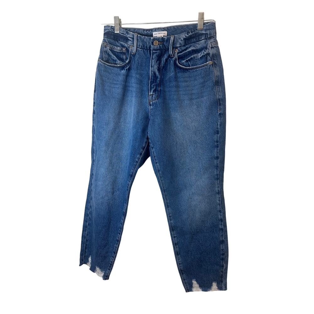 Good American Straight Jeans Sz 8/29 Blue Raw Hem - Great Condition!